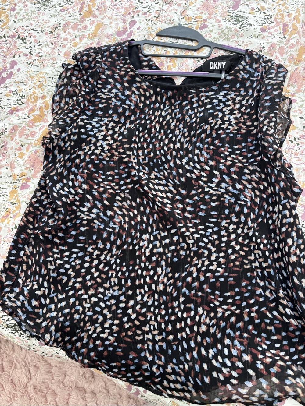 DKNY Black Multicolor Abstract Dot Sleeveless Blouse